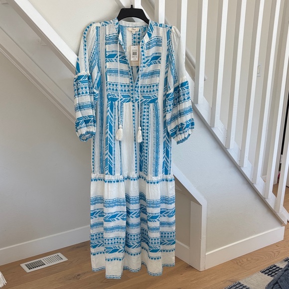 Elan Dresses & Skirts - Elan White and Turquoise Blue Maxi Dress with Tassel Tie